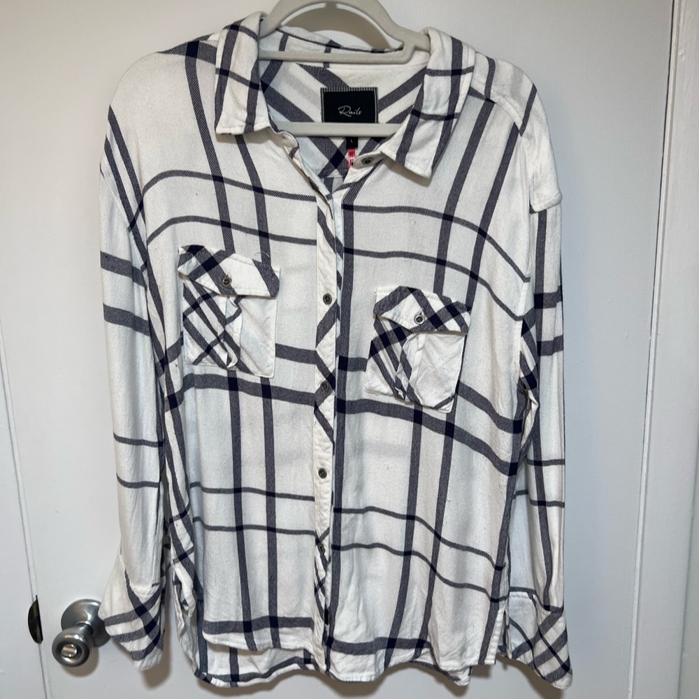 Rails, white and blue plaid shirt, size large